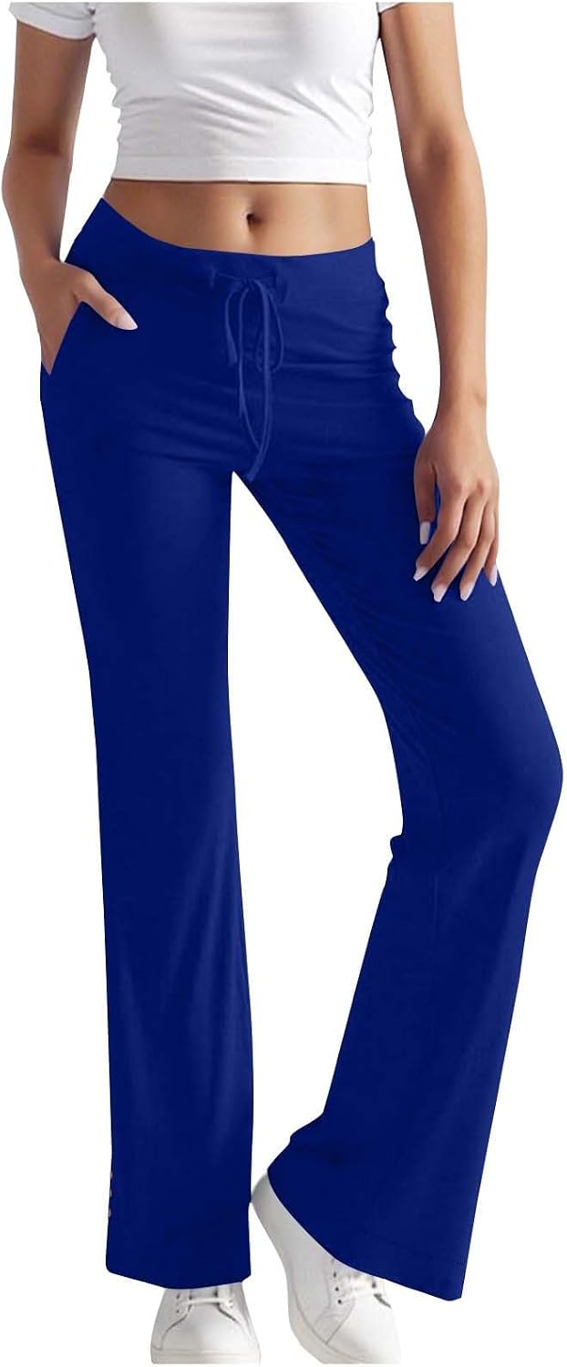Women Flare Leggings Yoga Pants Stretchy Elastic Waist Bootcut Lounge Sweatpants Wide Leg Workout Drawstring Solid