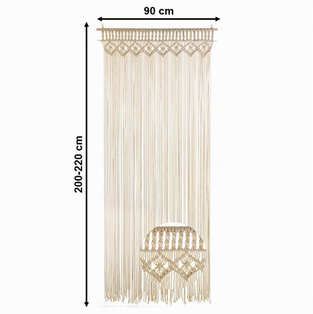 Kobolo Türvorhang Twine 95x200/220 cm beige, Makramee Vorhang mit 132 Strängen je 0,5cm, dekorativer Boho Wandbehang, Raumteiler & Insektenschutz, lichtdurchlässiger Fadenvorhang, Fenstervorhang