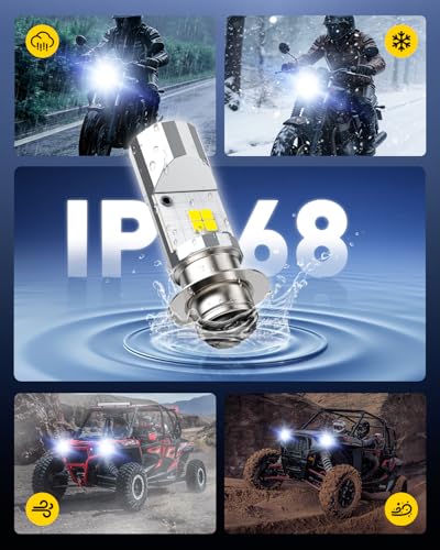 Image of AUXITO H6M P15D LED Motorcycle Light Bulbs Hi /Lo Beam T19 H6 6500K Cool White 5000LM for ATVS UTVS, Plug and Play, Pack of 2