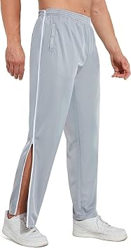 Tear Away Pants for Men Side Zippers Mens Sweatpants with Pockets for Basketball Knee/Leg,L