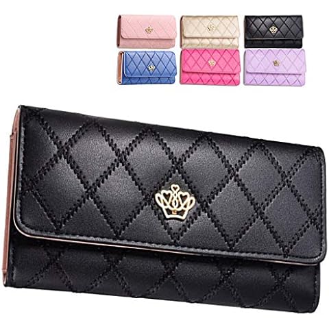 ZhengYue Women Ladies Girls Purse, PU Leather Change Crown Wallets Credit Card Case ID Window Card Holder Coin Purse Clutch Money Bag Black Cover