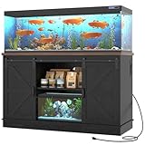 Hlivelood Farmhouse 55-75 Gallon Fish Tank Stand with Power Outlet, Aquarium Stand w/Cabinet&Sliding Barn Door, Heavy Duty Reptile Tank Stand for Fish/Turtle/Reptile Terrarium, 880LBS Capacity, Black