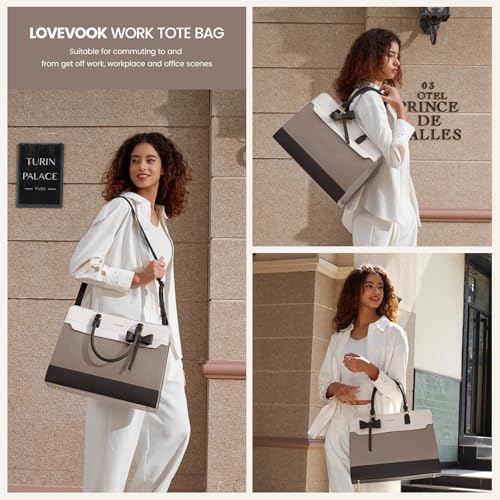 Image of LOVEVOOK Laptop Tote Bag for Women,Leather Work Bag, Waterproof Business Teacher Bag,Large Computer Handbag Purse Briefcase,Office Gifts for Women