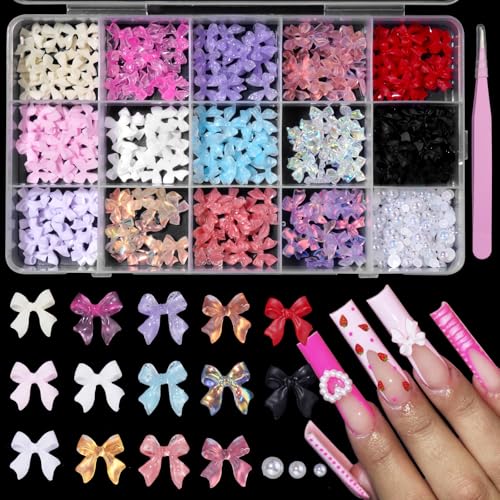 Mixed Color Variety Bows 3D Nail Charms Assorted Bows Nail Charms Mix White Flatback Pearls for Manicure DIY Crafts Jewelry Accessories