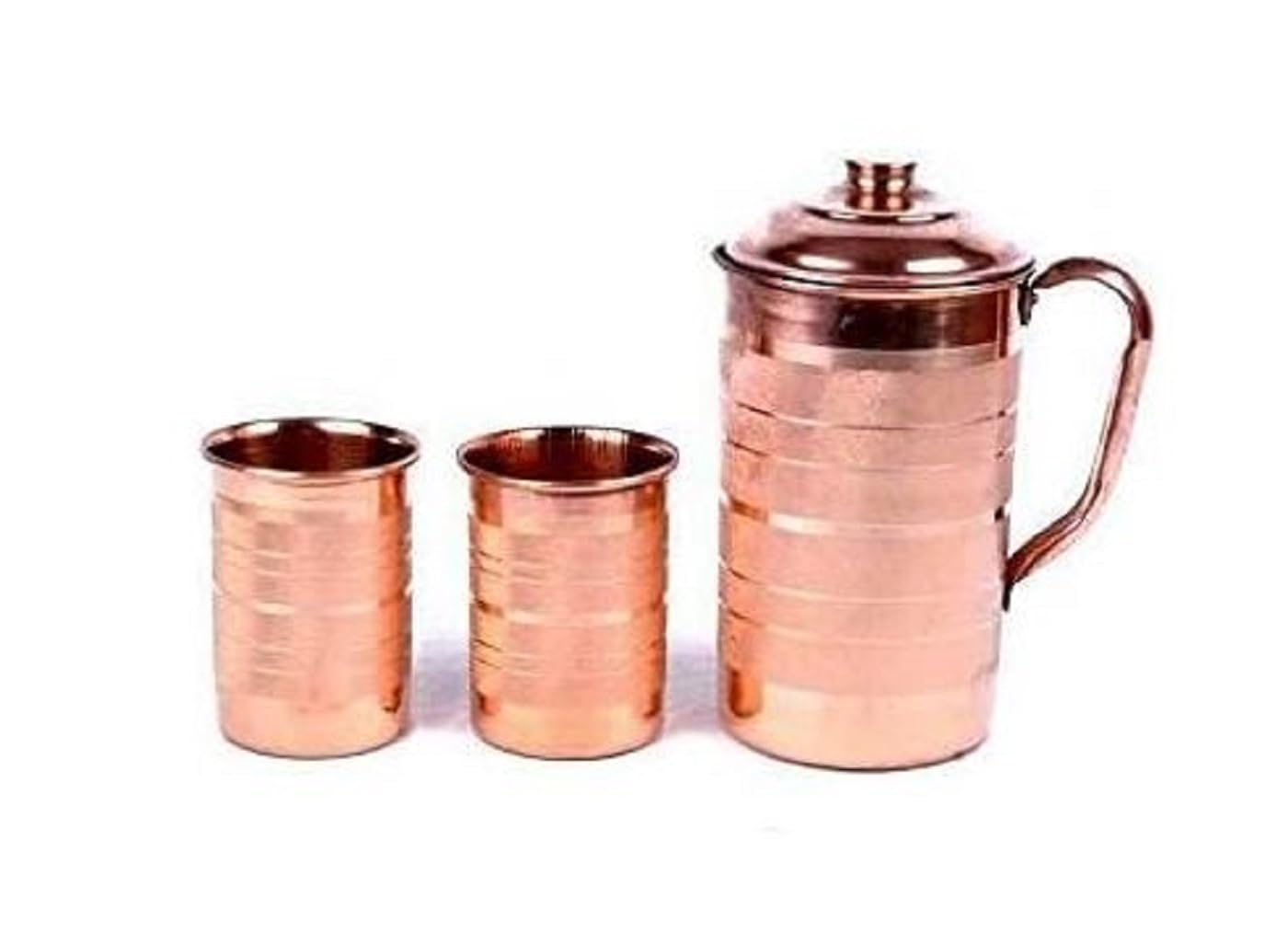 USA Deals 365 - Juego de vasos de vidrio hechos a mano de cobre puro de 1.5 litros, almacenamiento y servir agua para restaurante, hotel y hogar (jarra con 10 vasos)