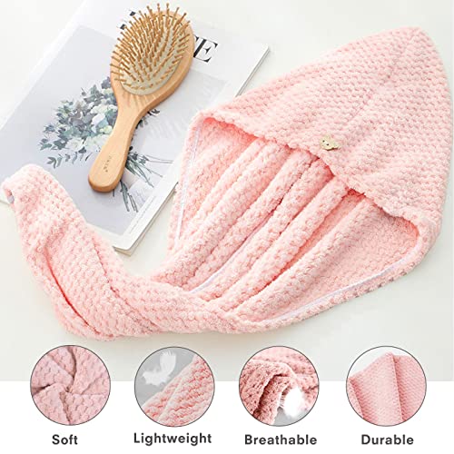 Aiuuee 2 Pack Microfiber Hair Towel Wrap With Button, Absorbent Soft Microfiber Towels For Hair, Anti Frizz Hair Drying Towel Wrap For Women Wet Hair Curly Long Hair (Pink + Blue) #TOP6