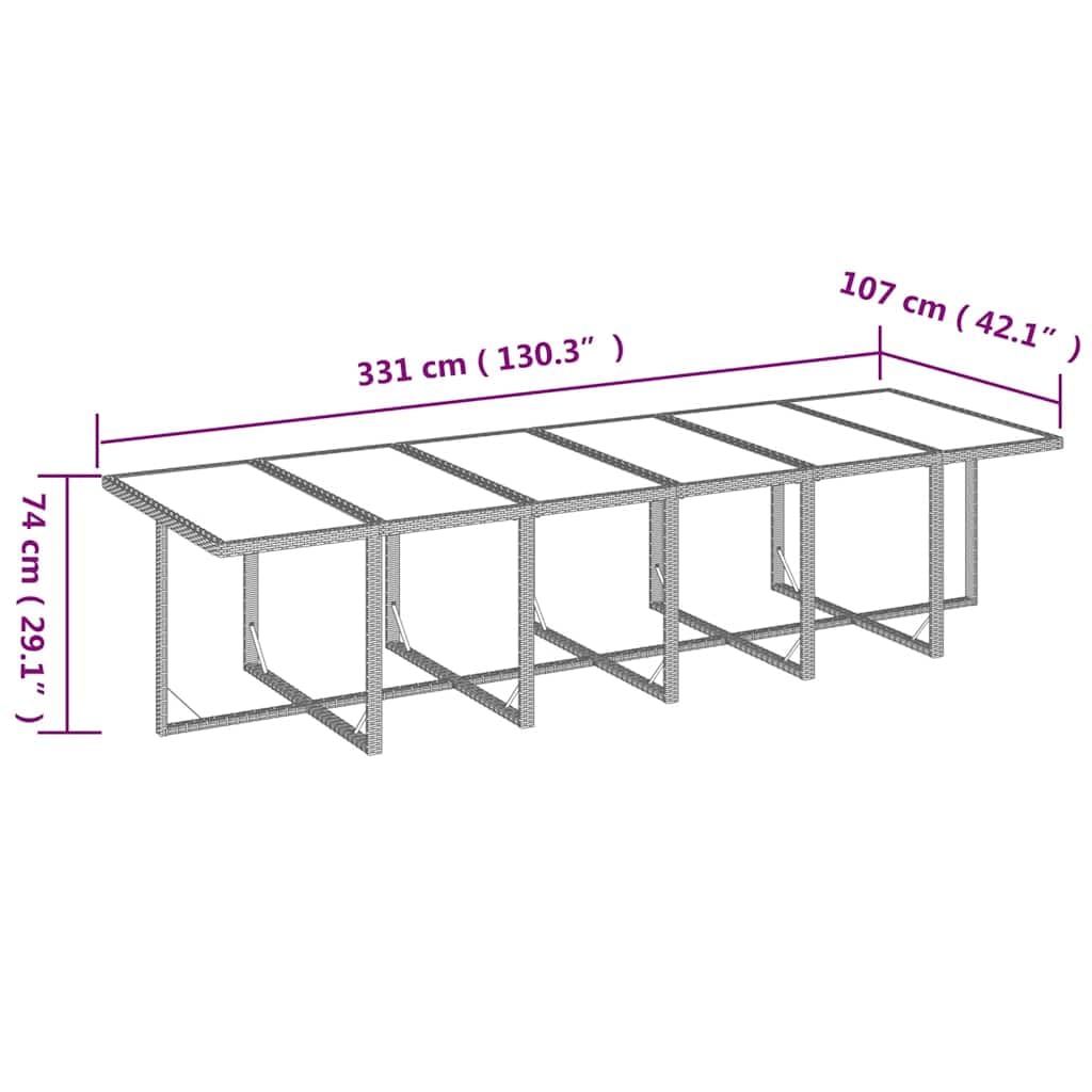 ACAGALA Conjunto de Muebles de Jardín 12 Sillas y Mesa de Ratán con Cristal, Comedor Exterior de Terraza con Cojines, Set para Patio y Jardín, Negro