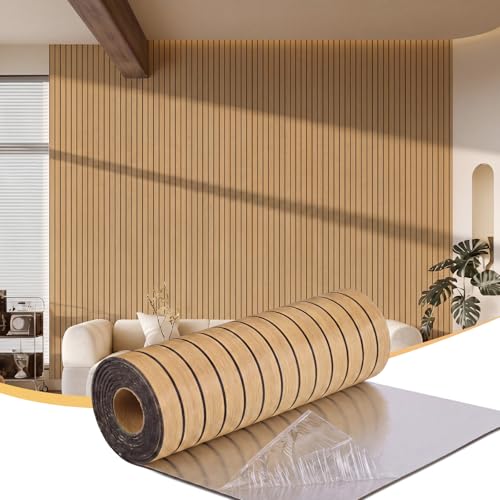 Geelin Peel and Stick PVC Wood Slat Wall Panel Decor 118" x 15.75", Oak