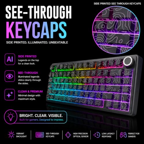 Image of AULA F75 75% Side Engraved Tri Mode TKL 80 Keys Wireless Mechanical Gaming Keyboard With Knob | 4000mAh Battery, South-Facing RGB Backlit Pre-Lubed Hot Swappable | Black Contour - Star Vector Switches