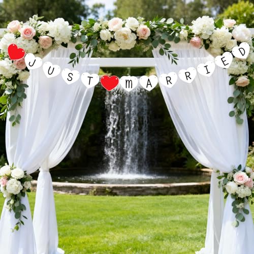 Just Married Girlande,Deko Hochzeit Girlande,Vintage Wimpelkette,Just Married Auto Deko Hochzeit Banner für Wedding Brautdusche Hochzeitszeremonie(Herzform)