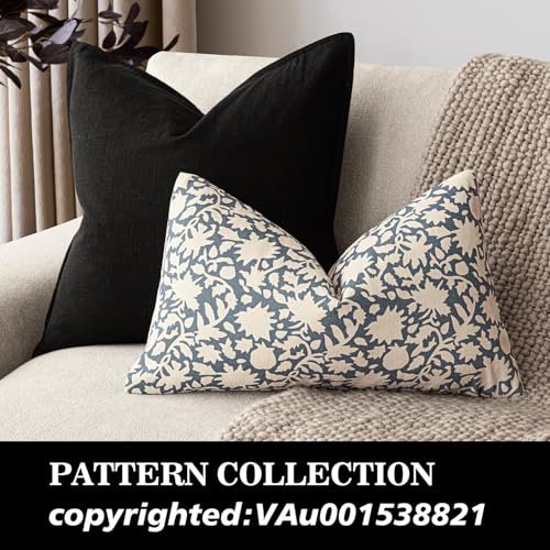Image of Foindtower Set of 2 Decorative Neutral Floral Throw Pillow Covers Accent Farmhouse Cushion Covers Boho Lumbar Pillowcase for Couch Sofa Bedroom Living Room Home Decor,12x20 Inch,Dusty Blue