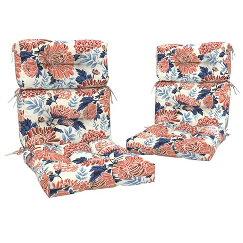 Melody Elephant Outdoor High Back Chair Cushions Set of 2, Water-Resistant Chair Cushions for Patio Home Garden, Replacement Rocking Chair Cushion with tie 22" W x 20" D, Red Chrysanthemum