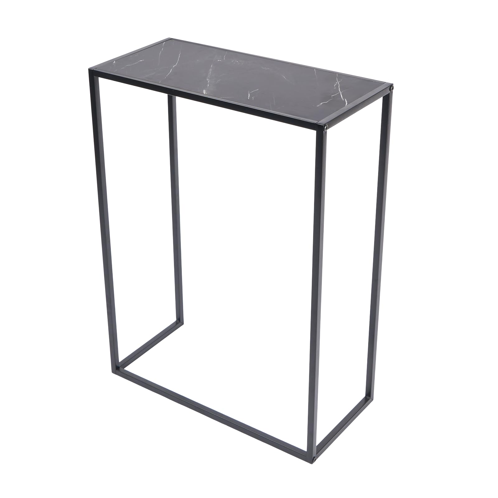 OHS Console Table, Black Marble Look Top Hallway Table Sturdy Metal Frame Hallway Decor Compact Display Table Slim Sofa Tables Living Room Small Spaces Entryway, Black - 76 x 56 x 26cm — image 1