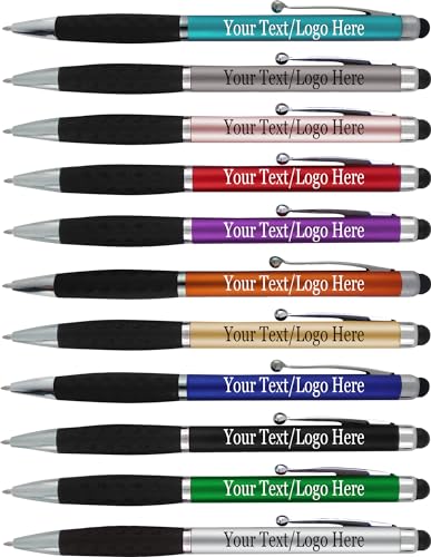 SyPen Personalized Pens With your Custom Logo or Text-600 Pack Bulk-for Businesses, Parties, and Events, 2 in 1 Ballpoint Pen & Stylus for Touchscreen Devices, Dark Assorted Barrels, Black Ink