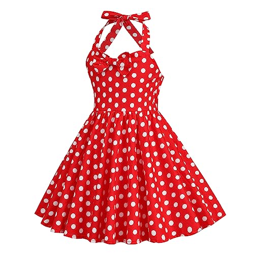 Kids Vintage Polka Dot 50s Girls Dress 1950s Dresses for Girls Halter Dress Princess Flower Girl A Line Retro Sleeveless Swing Vintage 1950s Cocktail Dresses Heart Neck Red Polka Dot 9-10 Years3