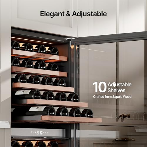 Image of Ca'Lefort Wine Fridge Dual Zone, 90 Bottle 24 Inch Wine Cooler Refrigerator, 40-65F Refrigerator with Glass Door, 3 LED Built-in /Freestanding Fridge for Bar /Kitchen /Resterant (Right-Hinged)