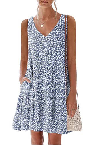 nclook Womens 2025 Summer Casual Dress Sweet Cute V Neck Sleeveless Mini Dresses with Pockets D Blue
