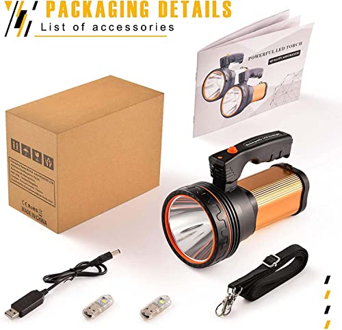 Rechargeable Flashlight, Super Bright 180000 Lumen Led High Power Spotlight Handheld Spotlight 12000Mah With Waterproof Design& Rechargeable Feature,Perfect For Home Power Failure & Boat Use. (Gold) #TOP6