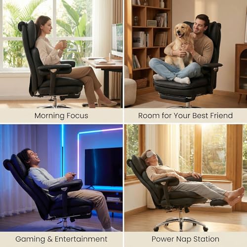 Image of Efomao Big & Tall Desk Chair, Wide Executive Office Chair with Footrest Black