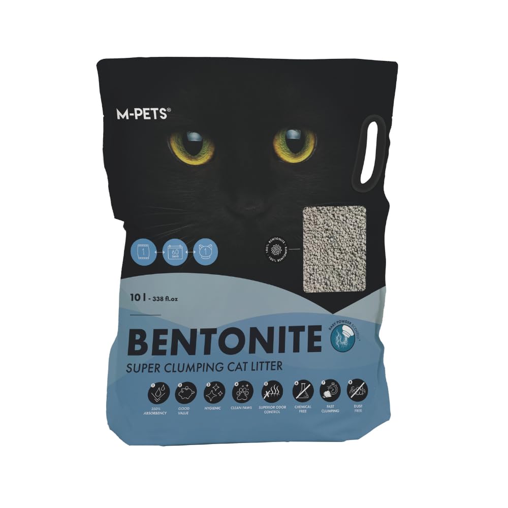 M-PETS Natural Bentonite Super Clumping Scented Cat Litter, Dust-Free, Superior Odour Control, High Absorbency, Low Tracking, Chemical-Free, for All Breeds, Baby Powder Scent, 10L (Pack of 1)-image-24