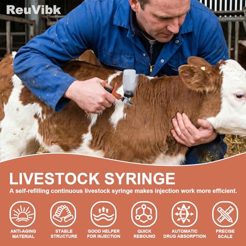 Image of 5ML Livestock Syringe, Automatic Self Refill Syringes Continuous Repeating Adjustable Bottle Attachment Livestock Animal Injection Gun with 10 Needles, for Chicken, Duck, Pig, Sheep, Cow Poultry