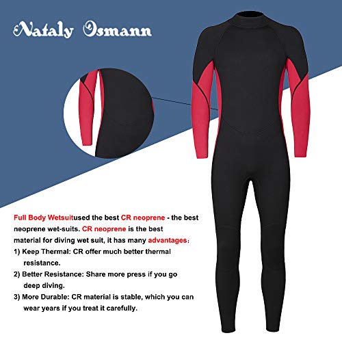 Nataly Osmann 3Mm Neoprene Full Wetsuits For Men Long Sleeve One Piece Diving Suit With Back Zipper Scuba Thermal Diving Skin Keep Warm For Water Sports Surfing Kayaking Snorkeling Swimming (Red, L) #TOP5