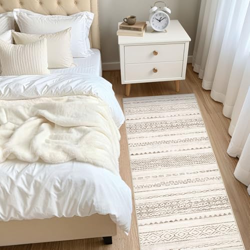 Nakagishi Runner Rug Kitchen Washable Rugs: 2x6 Non-Slip Boho Soft Modern Stain Resistant Indoor Floor Neutral Farmhouse Throw Carpet for Hallway Bathroom Laundry Room Entryway Bedroom- Brown