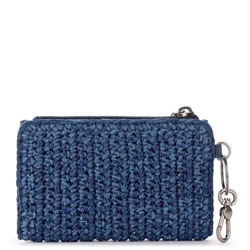 Image of The Sak Encino Card Wallet - Women's Crochet Wallet For Everyday - Slim Wallet With Zipper, Credit Card Slots & Coin Holder - Denim Tonal Straw