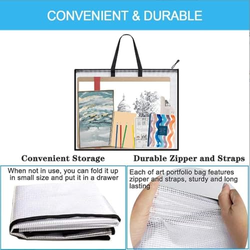Oaygat 2pcs 36 x 24 Inch Bulletin Board Storage Bag Art Portfolio Folder Spacious Art Storage Case with Transparent Design Zipper Closure and Carry Handle Artist's Arts Bag - Image 3
