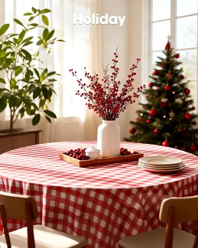 Image of Pureegg Plastic Table Cloth Disposable 10 Pack, 84'' Round Table Cloths, Party, Picnic, Decorative Gingham Tablecloths, Round, Black and White Checkered Cover, Leakproof & Sturdy, Black Plaid