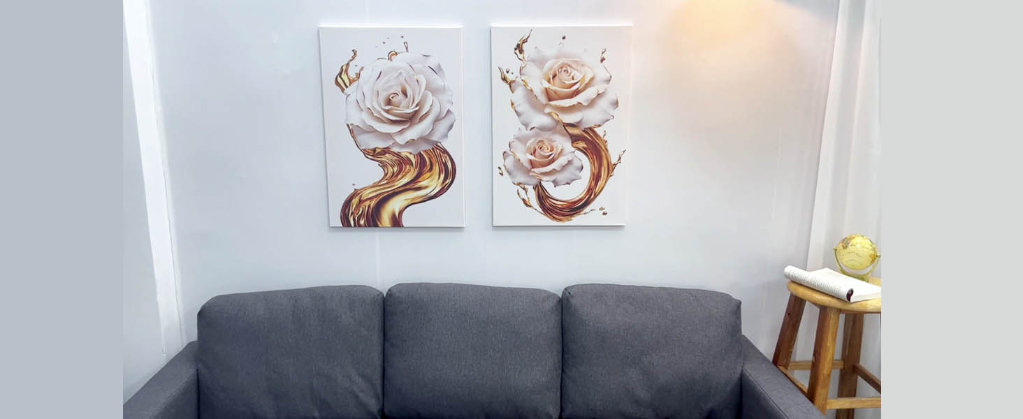 Amazon.com: ZXHYWYM Abstract White & Gold Rose Wall Decor 2 Panels