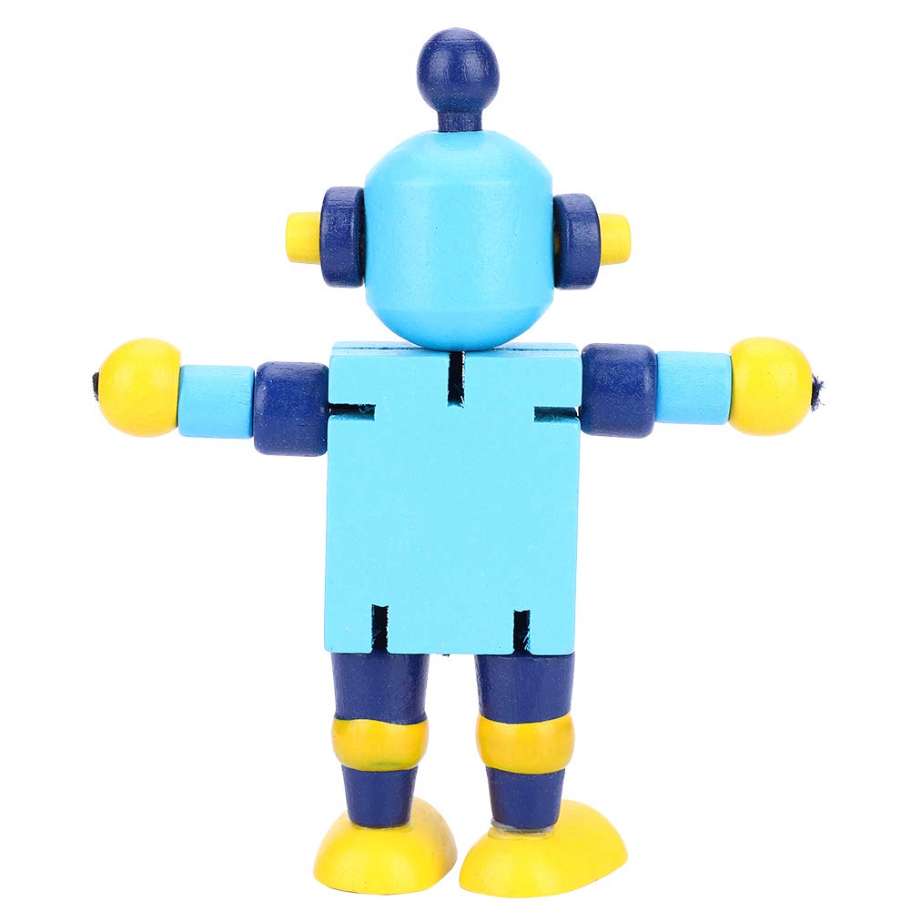 Wooden Robot Education Toy Flexible Robot Learning Toy for Kids Children, Safe Material for Boys and Girls, Red Blue White Green Yellow (Blue)