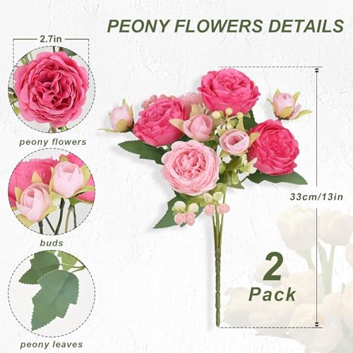 MARTINE MALL 2 Packs Peonies Artificial Flowers, Mixed Pink Artificial Peonies, Silk Peonies Flowers Fake Peonies Artificial Flowers Peonies Bouquet for Centerpiece Table Wedding Party Home Decor - Image 5