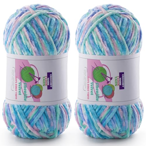 Image of Chenille Velvet Yarn for Crocheting, Ombre Fuzzy Fluffy Yarn for Crochet