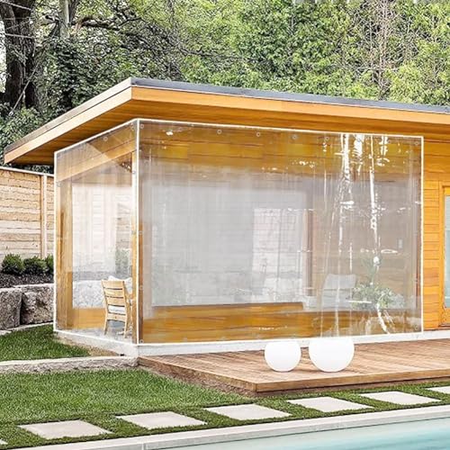 Lona transparente de PVC resistente de 4 m x 5 m, transparente, antienvejecimiento, aislada, ideal para cerramientos de patio, toldos y toldos (0,35 mm/400 g/m²)