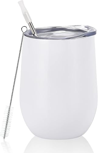 Lifecapido Sublimation Blanks - Vasos de vino de acero inoxidable de 12 onzas, vaso de vino de doble pared aislado al vacío con tapas para vino,