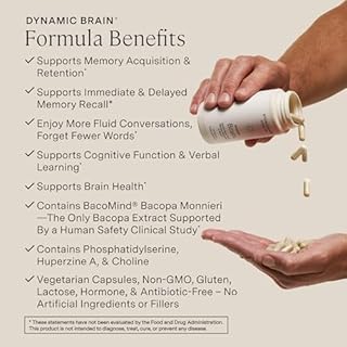 Stonehenge Health Dynamic Brain – BacoMind® Bacopa Nootropic Formula – Memory, Recall & Retention, Phosphatidylserine, Huperzine A, DHA & Choline – 40 Brain-Boosting Ingredients – Non-GMO, 60 Caps
