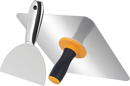 SUMED Kit de herramientas manuales de mampostería de yeso, halcón de aluminio de 12 pulgadas y cuchillo de masilla de acero inoxidable de 6