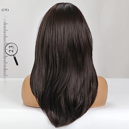 Image of Women's Full Head Wig - Shoulder Straight Length Natural Brown Layered Synthetic Hair Extension for Women and Girls