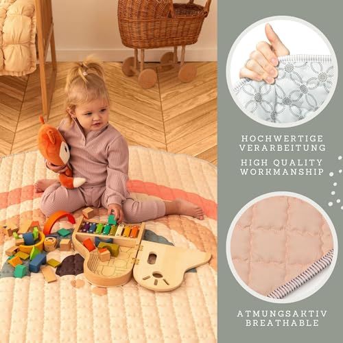 Hakuna Matte Gesteppte Krabbeldecke Baby 150cm, Regenbogen – extra dicke 1,5cm weiche Baby Krabbelmatte – Spielmatte mit rutschfester Unterseite zum Krabbeln, Laufgitter–Maschinenwaschbare Spieldecke