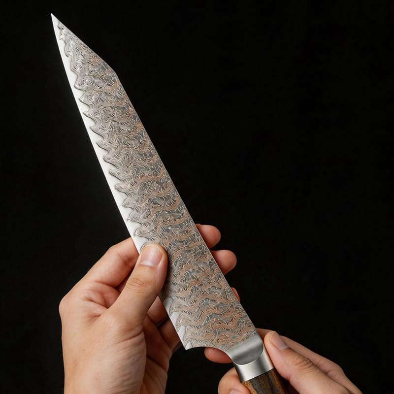 KitchenBliss VG-10 Steel Core 73 Layers Copper Damascus Steel Chef Knife Kitchen Wood Handle Kiritsuke Japanese Knife — view 3