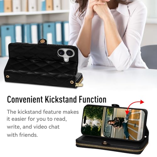 Rssviss Crossbody Case for iPhone 17 Case Wallet, RFID Blocking Leather with Card Holder Kickstand, Handbag Zipper Flip Cover with Wrist Strap for iPhone 17 Men Women 6.3", Black by Rssviss - Used condition - Image 6