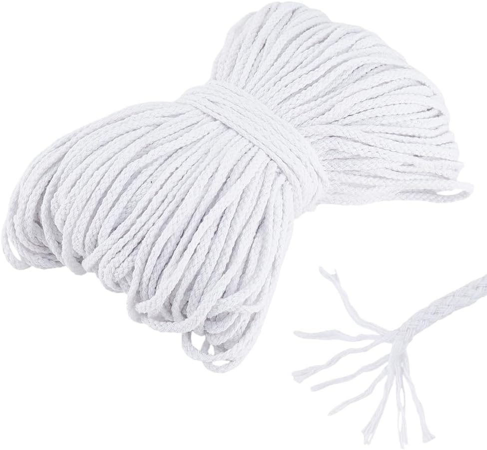 PH PandaHall 109 Yards 5mm Cotton Rope, White Drawstring Rope Piping Cord Macrame Coiling Cord Natural Cording Drawstring Cords Round Cotton Cording for Crafts Sewing Throw Pillow Knitting Welting