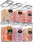 Grands conteneurs de stockage alimentaire secs avec couvercles, PRAKI 6PCS 4L conteneurs hermétiques pour céréales, ensemble de canisters étanches pour organisateurs et stockage de cuisine avec 20 étiquettes et marqueur