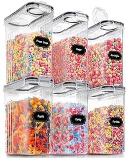 Large Dry Food Storage Containers with Lids, PRAKI 6PCS 4L Airtight Cereal Containers Storage, Leak-proof Canister Set for Kitchen Pantry Organizers and Storage with 20 Labels & Marker