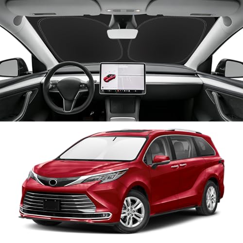 Image of Custom Fit Windshield Sun Shade for Toyota Sienna 2021-2026 | Blocks UV Rays and Sun Heat, Helps Reduce Interior Temperature, Protects Dashboard from Fading, Folds Easily for Storage