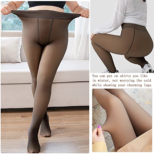 Image of NTSWZYS Fake Translucent Warm Fleece Pantyhose Women Fleece Lined Pantyhose Thermal Winter Tights