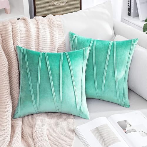 Image of Khooti Velvet Striped Cushion Cover Pack of 1-28 inchX28 inch /71X71 Cm | Teal Green | Soft Pillow Covers Cushion Case for Sofa Bedroom Living Room Chair Car, Cushion Cover with Zig Zag Pattern