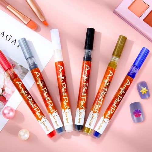 Linyuthia 6 Pieces Nail Art Pen Nail Polish Pens Nail Polish Marker 6 Colors Nail Art Painting Graffiti Pen Diy Flower Abstract Lines Details Pen (Gold, Silver, Black, White, Blue, Red) #TOP6