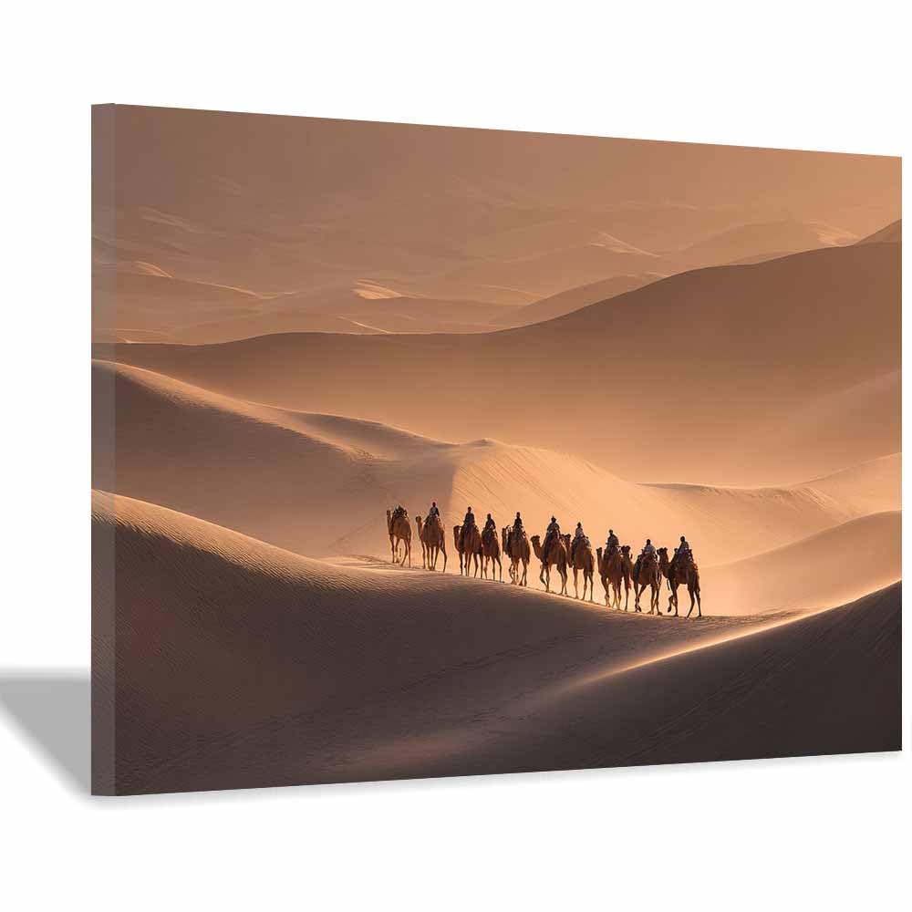 HUYEEI Landscape Wall Art Desert Journey Modern Canvas Print On Artwork, Suitable for living room, bedroom, for Kids Room Decoretc.(khaki)-60x80cm Framed